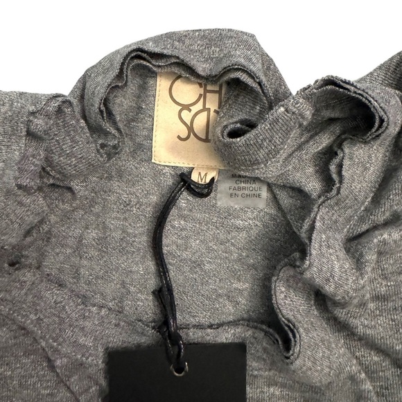 Chaser Ribbed Knit Scoop Neck Curved Hem Distressed Heather Short Sleeve Shirt M - Picture 14 of 16